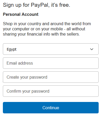 إدخال بياناتك الشخصية لإنشاء حساب بايبال