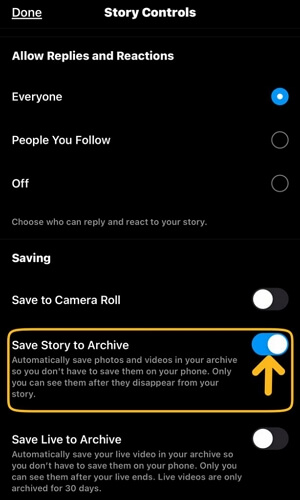 تفعيل خاصية حفظ القصص في الأرشيف Save Story to Archive