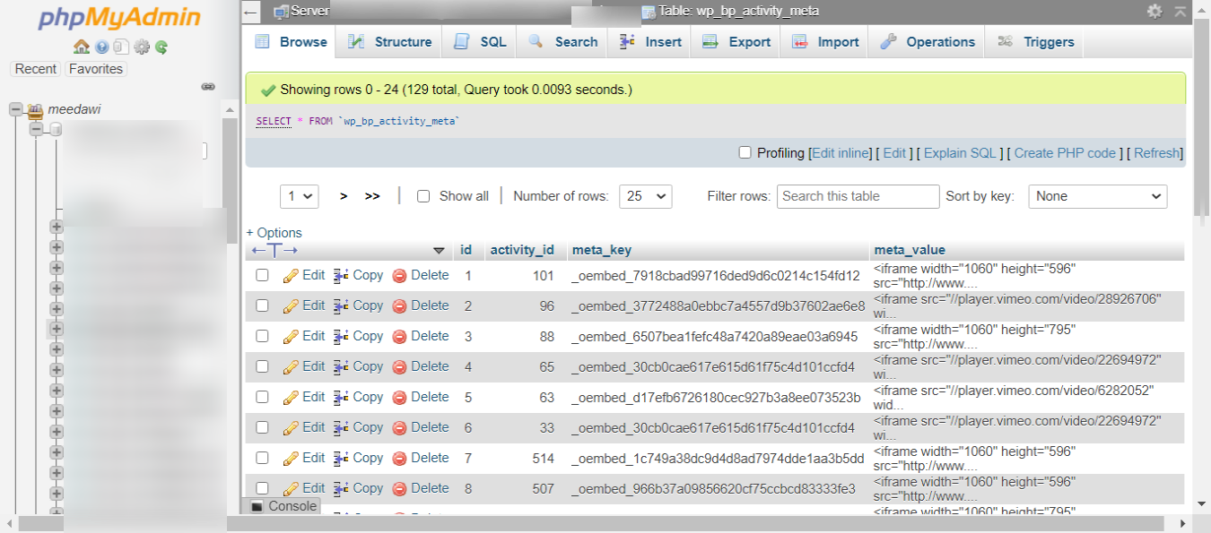 gator4090 hostgator com localhost meedawi academy wp bp activity meta phpMyAdmin 4 9 4