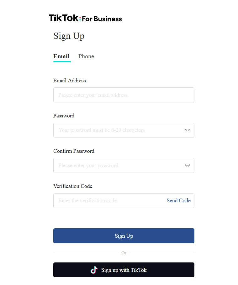 إنشاء حساب على TikTok Ads Manager