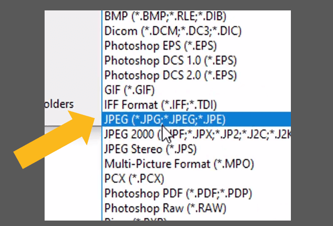 تغيير صيغة الصور في الفوتوشوب ل JPEG